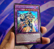 Load image into Gallery viewer, Blue Eyes Sorcerer Blue Eyes Dark Magician Girl Fusion Custom Orica card
